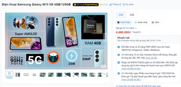 Galaxy M15 5G chỉ hơn 4 triệu đồng, màn nhanh iPhone 16, kèm 5G, pin 6000 mAh hơn Galaxy S24 Ultra galaxy m15 5g t10 1