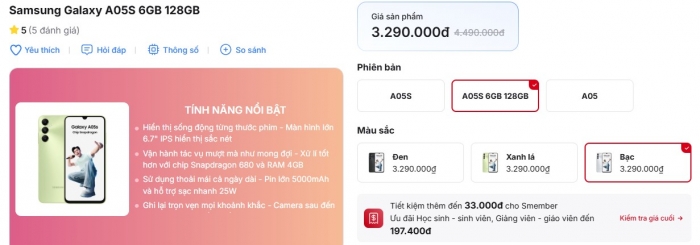 Vua giá rẻ Galaxy A05s xả kho hơn 3 triệu, màn to mượt mà hơn iPhone 16, diện mạo đẹp như Galaxy S25 T8