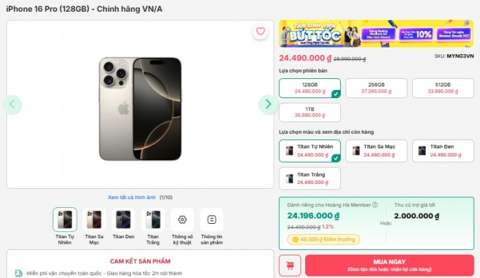 iPhone 16 Pro tháng 8 giá không còn trên trời, chẳng kém gì bản Pro Max ngoài kích cỡ, cực đáng mua iphone 16 pro t8 8