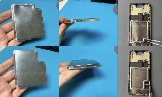 iPhone 17 Air sử dụng pin mỏng nhất từ trước đến nay của Apple Viên pin được cho là của iPhone 17 Pro dành cho thị trường Mỹ (trên) và Trung Quốc (dưới). Ảnh: Majin Bu
