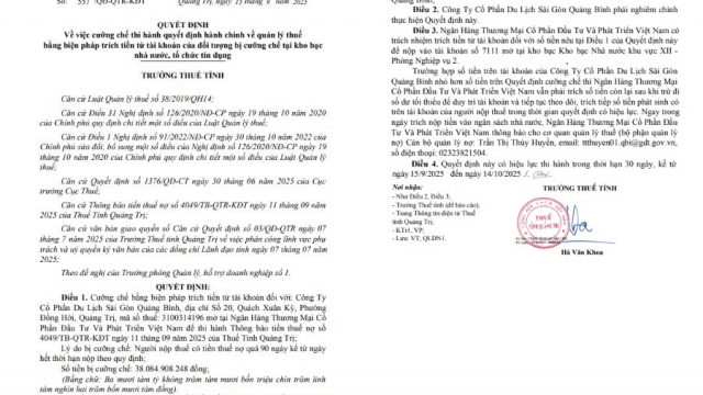 Một doanh nghiệp bị cưỡng chế thuế bằng biện pháp trích tiền từ tài khoản ngân hàng