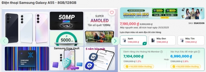 Vua tầm trung Galaxy A55 5G giá hơn 7 triệu, AI thông minh kém gì iPhone 16, ngoại hình hấp dẫn T6