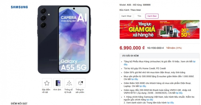 Giá dưới 7 triệu, Galaxy A55 một thời vua tầm trung nay rẻ như cho, màn nhanh gấp đôi iPhone 16 galaxy a55 t9 1