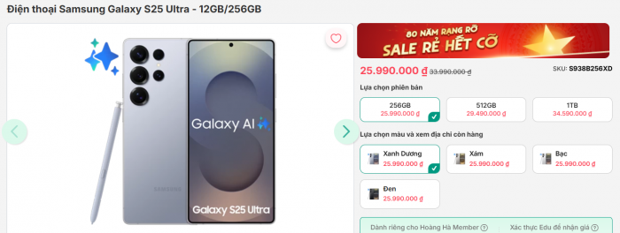 Flagship AI, camera 200MP, rẻ hơn iPhone 16 Pro Max đến 7 triệu samsung s25 ultra