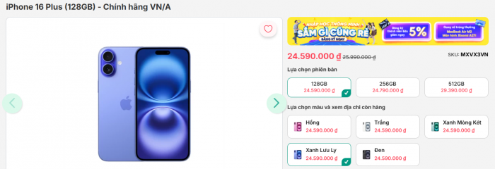 iPhone 16 Plus màn to pin khủng giá rẻ được chuộng hơn iPhone Air, rất phù hợp làm quà tặng 20/10 T10