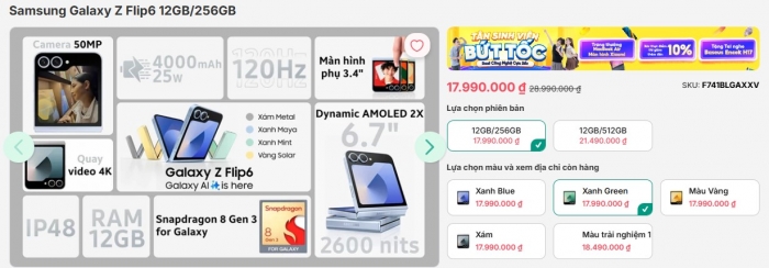 Galaxy Z Flip6 giá rẻ chưa từng có, AI xịn bỏ xa iPhone 16, smartphone gập được lòng phái đẹp T9