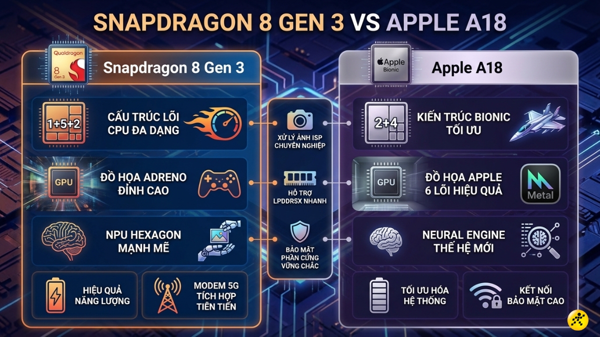 Snapdragon 8 Gen 3 với Apple A18