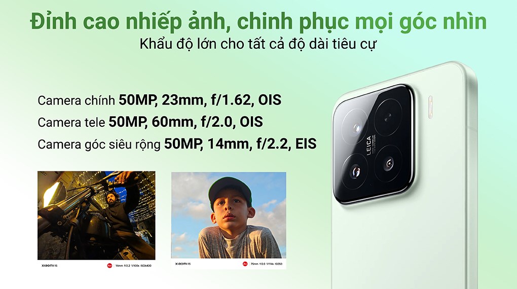 Xiaomi 15 với camera kết hợp với Leica và cụm 3 camera 50MP